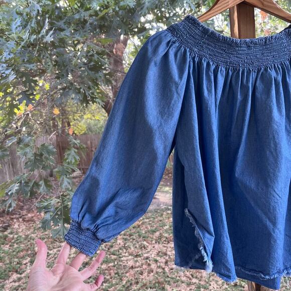 One X Oneteaspoon Women's Blue Denim Raw Hem Blouse Size S - Picture 3 of 7